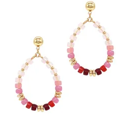 BEADED PINK/GOLD TEARDROP EARRINGS