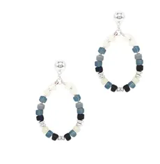 BEADED BLUE/SILVER TEARDROP EARRINGS