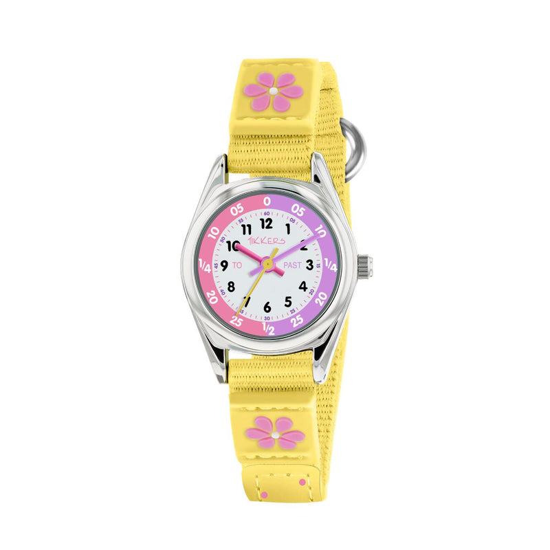 TIKKERS TIME TEACHER YELLOW FLOWER CANVAS STRAP WATCH