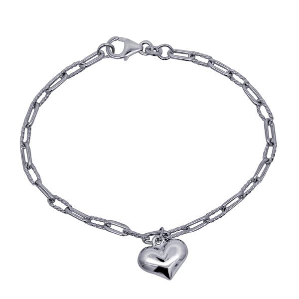 STERLING SILVER SINGLE PUFF HEART CHARM BRACELET