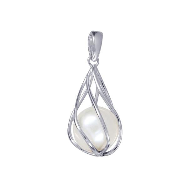 STERLING SILVER CAGED FRESHWATER PEARL PENDANT