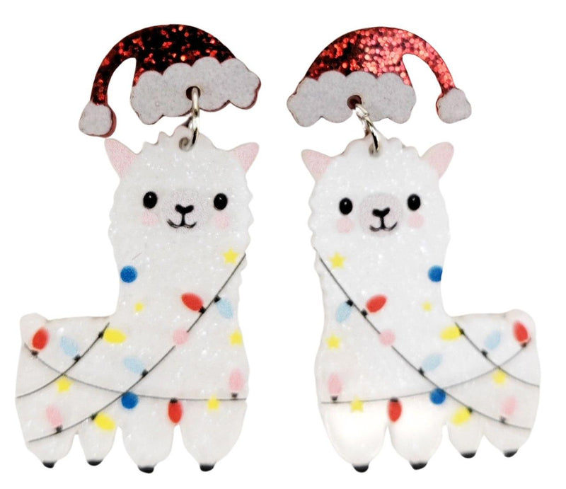 FESTIVE LLAMAS EARRINGS WHITE