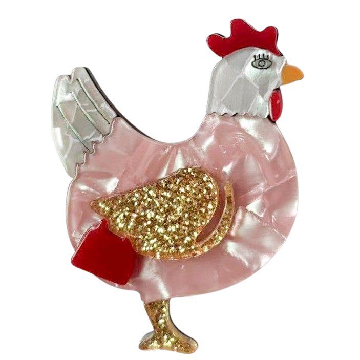 GLITTER CHICKEN BROOCH PINK