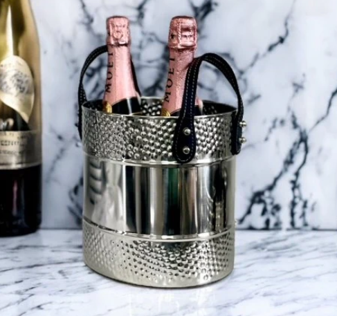 BUCKET WITH BLK LEATHER HANDLES