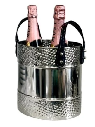 BUCKET WITH BLK LEATHER HANDLES