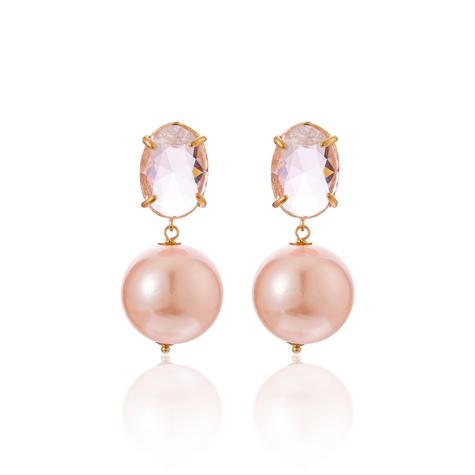 PINK CRYSTAL DANGLE EARRINGS WITH IMI PEARL