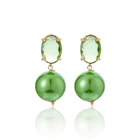 GREEN CRYSTAL EARRINGS WITH GREEN IMI PEARL