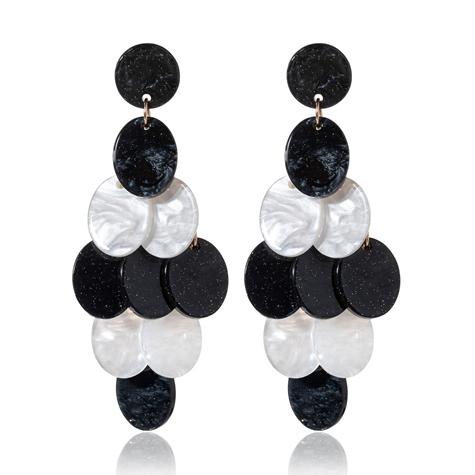 BLK & WHT DISC DROP EARRINGS