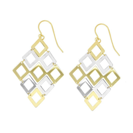 9CT YELLOW GOLD & STERLING SILVER DROP EARRINGS