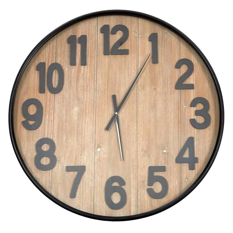 74cm Metal & Natural Wood Wall Clock