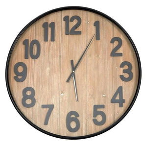 74cm Metal & Natural Wood Wall Clock