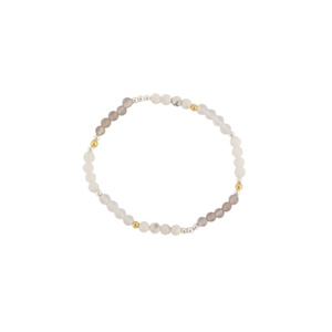 GREY AGATE-WHITE HOWLITE-SELENITE-ROUND WHITE AGATE 4MM GEM BRACELET