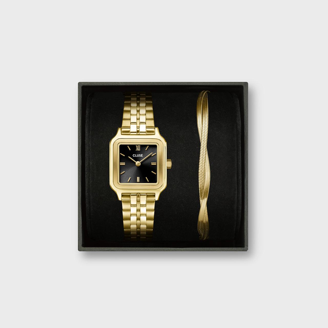 CLUSE BLACK & GOLD SNAKE BRACELET & WATCH SET