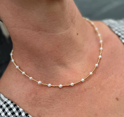 STERLING SILVER 14CT GOLD PLATED BEAD & PEARL NECKLACE