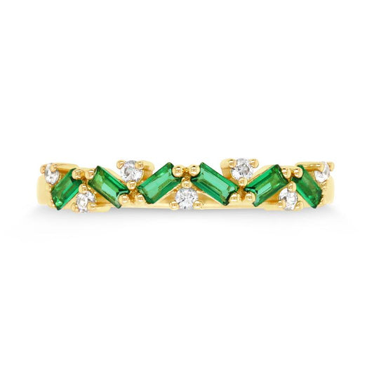 9CT YELLOW GOLD EMERALD & DIAMOND RING