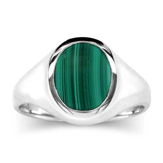 STERLING SILVER SIGNET RING WITH MALACHITE