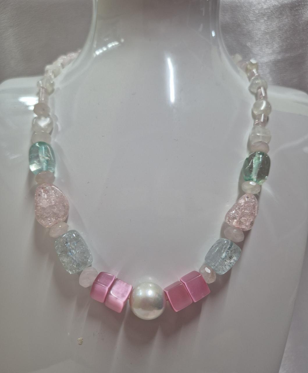 STERLING SILVER PEARL AND GEMSTONE NECKLACE