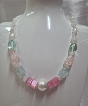 STERLING SILVER PEARL AND GEMSTONE NECKLACE