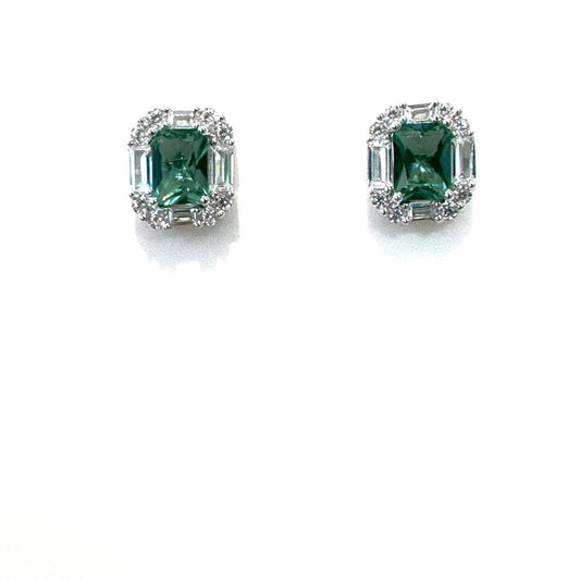 STERLING SILVER GREEN & WHITE CUBIC ZIRCONIA EARRINGS