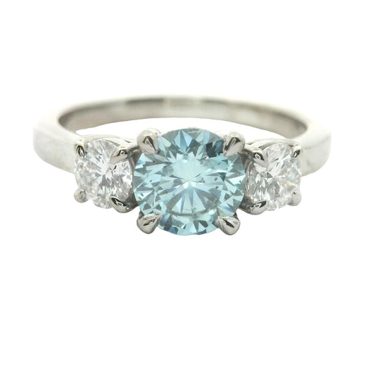 14CT WHITE GOLD BLUE & WHITE DIAMOND TRILOGY RING