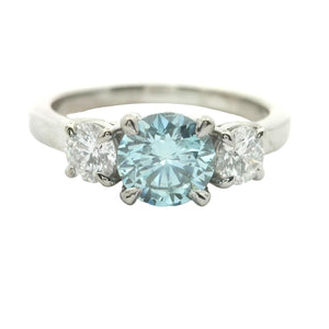 14CT WHITE GOLD BLUE & WHITE DIAMOND TRILOGY RING