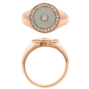 STERLING SILVER ROSE GOLD PLATED MOTHER OR PEARL AND CUBIC ZIRCONIA RIING