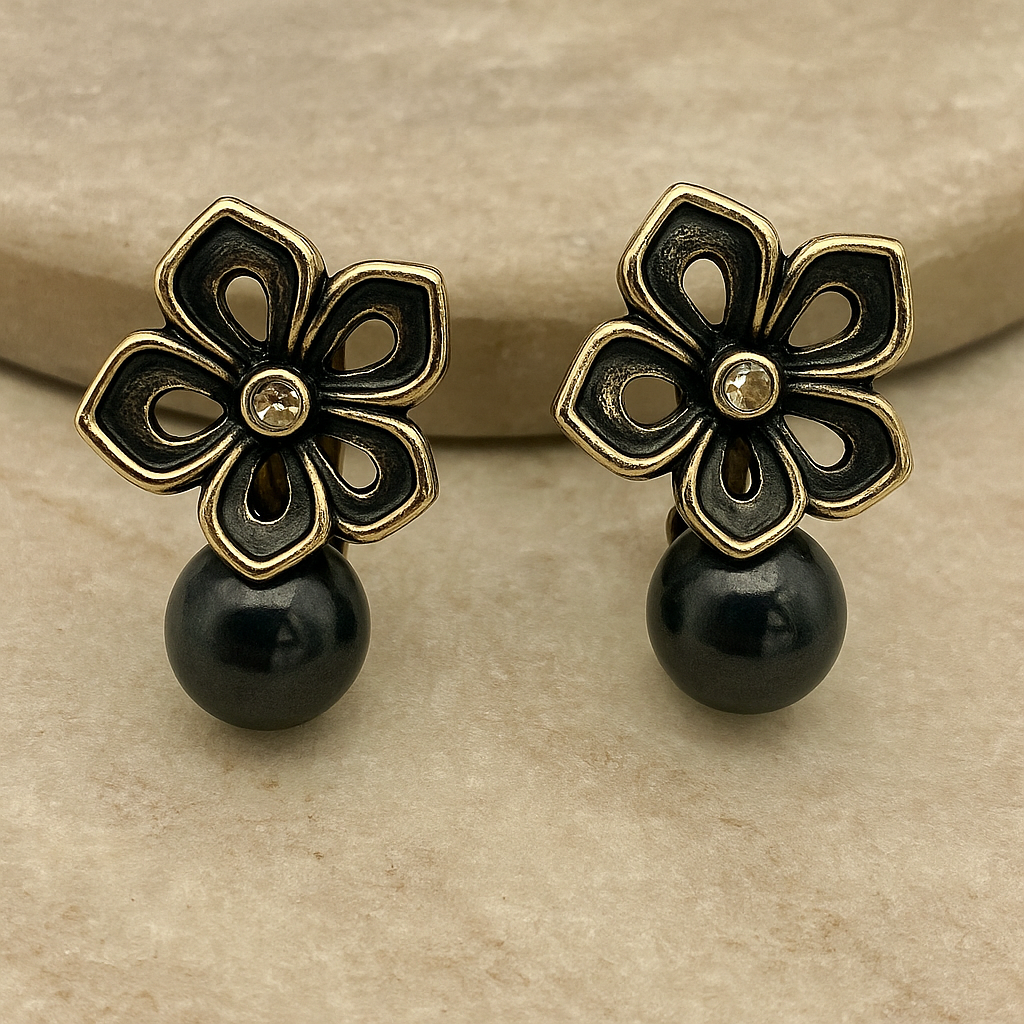 MIDNIGHT FLOWER CLIP ON EARRINGS