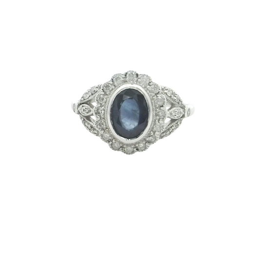 9CT WHITE GOLD SAPPHIRE & DIAMOND RING