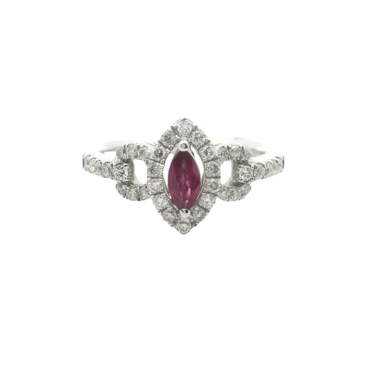 18CT WHITE GOLD RUBY & DIAMOND RING