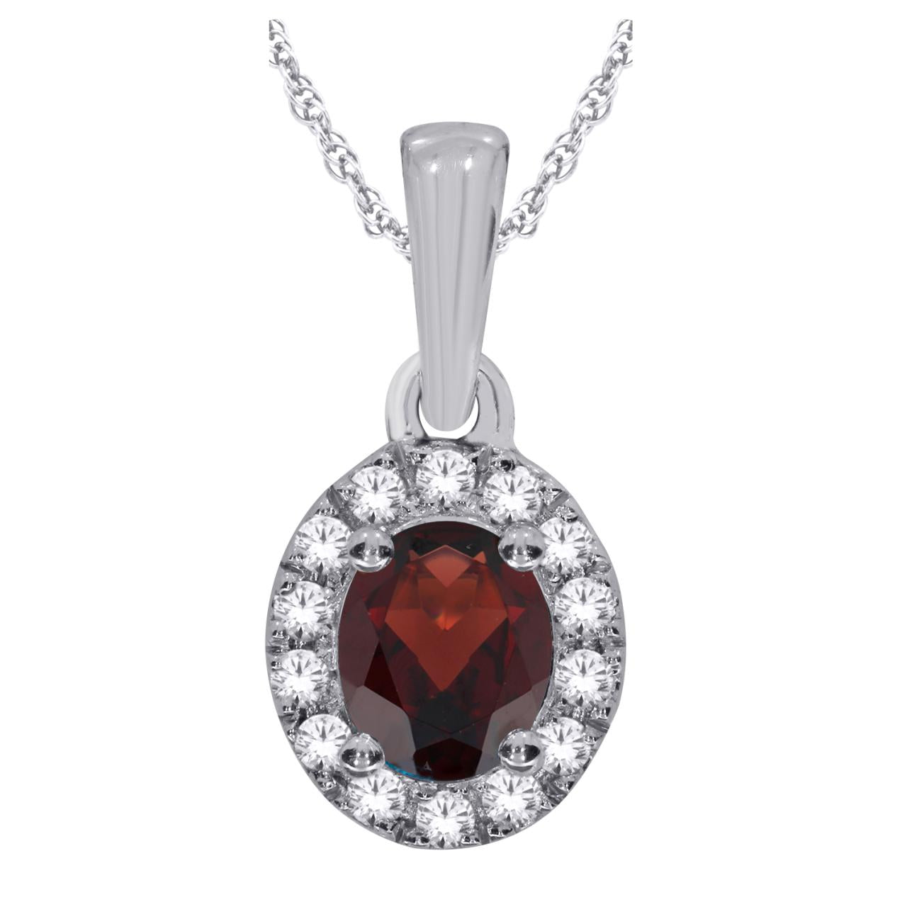 14CT WHITE GOLD GARNET & DIAMOND PENDANT
