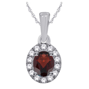14CT WHITE GOLD GARNET & DIAMOND PENDANT