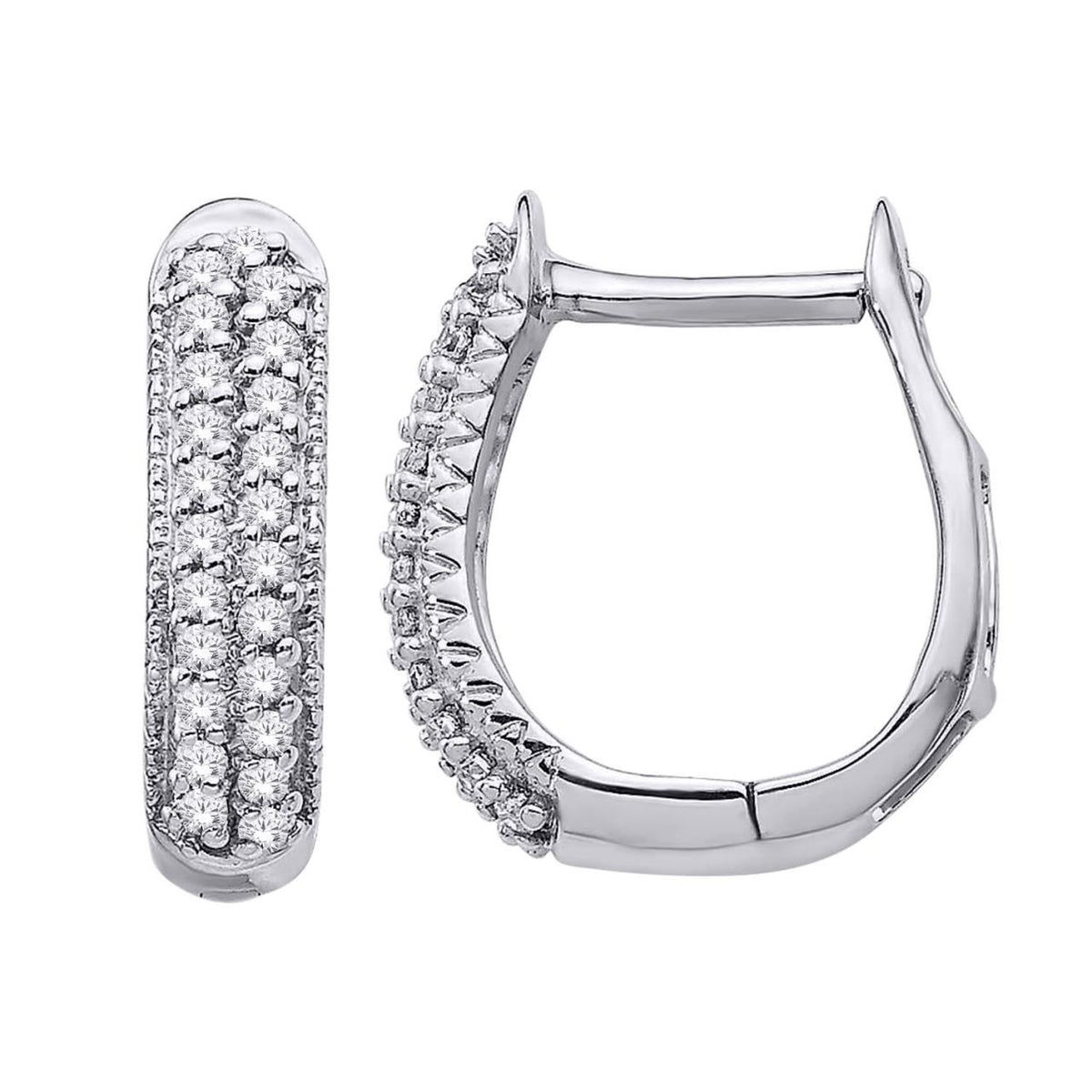 10CT  WHITE GOLD DIAMOND HUGGIE EARRINGS - .15CT