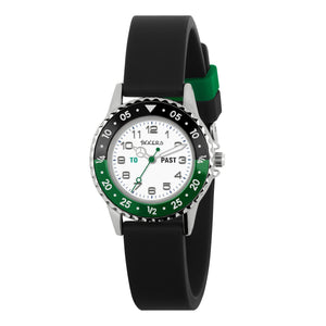 TIKKERS BLACK/GREEN DIAL BLACK SILICONE STRAP