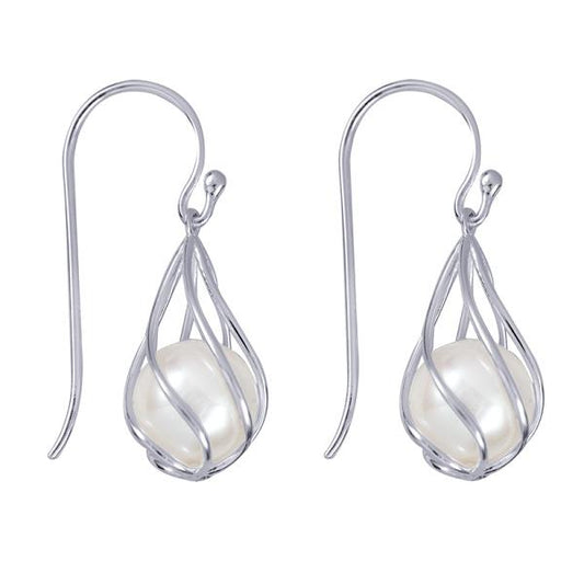 CAGED FRESHWATER CULTURED PEARL EARWIRES