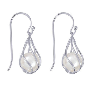 CAGED FRESHWATER CULTURED PEARL EARWIRES