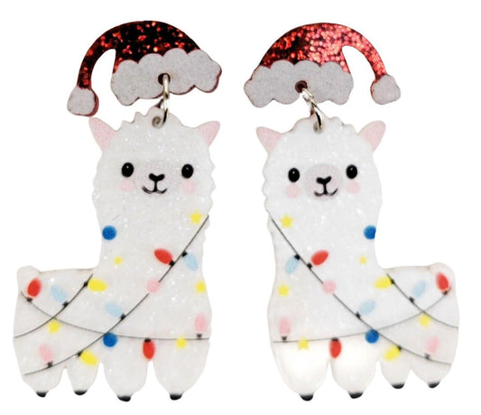 FESTIVE LLAMAS EARRINGS WHITE