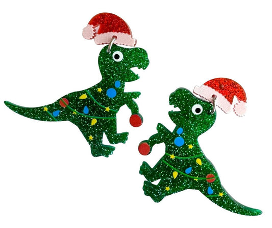 TREE REX CHRISTMAS DINOSAUR EARRINGS