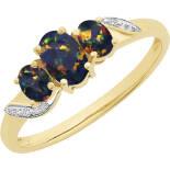 9ct Gold Lab Grown Black Opal & Diamond Ring