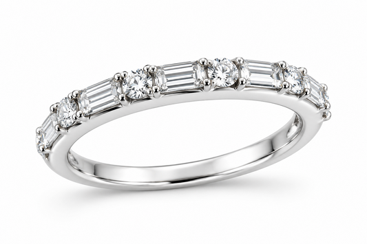 9CT White Gold Ring with Emerald and Round Cut Diamonds