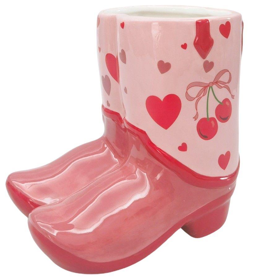 Cowboy Boots Cherry Planter Pink 16cm