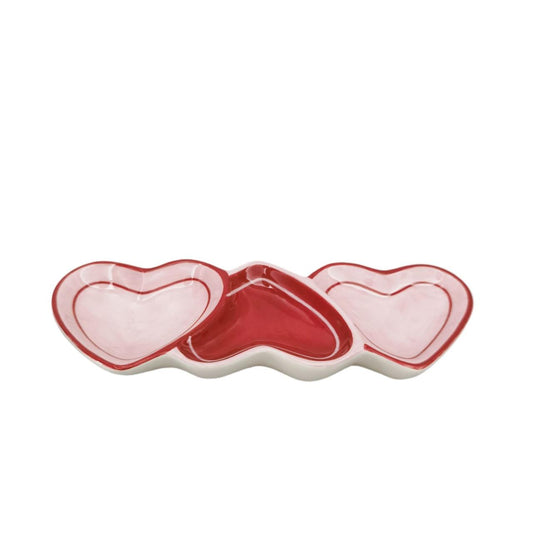 Triple Heart Trinket Dish Pink & Red 20cm