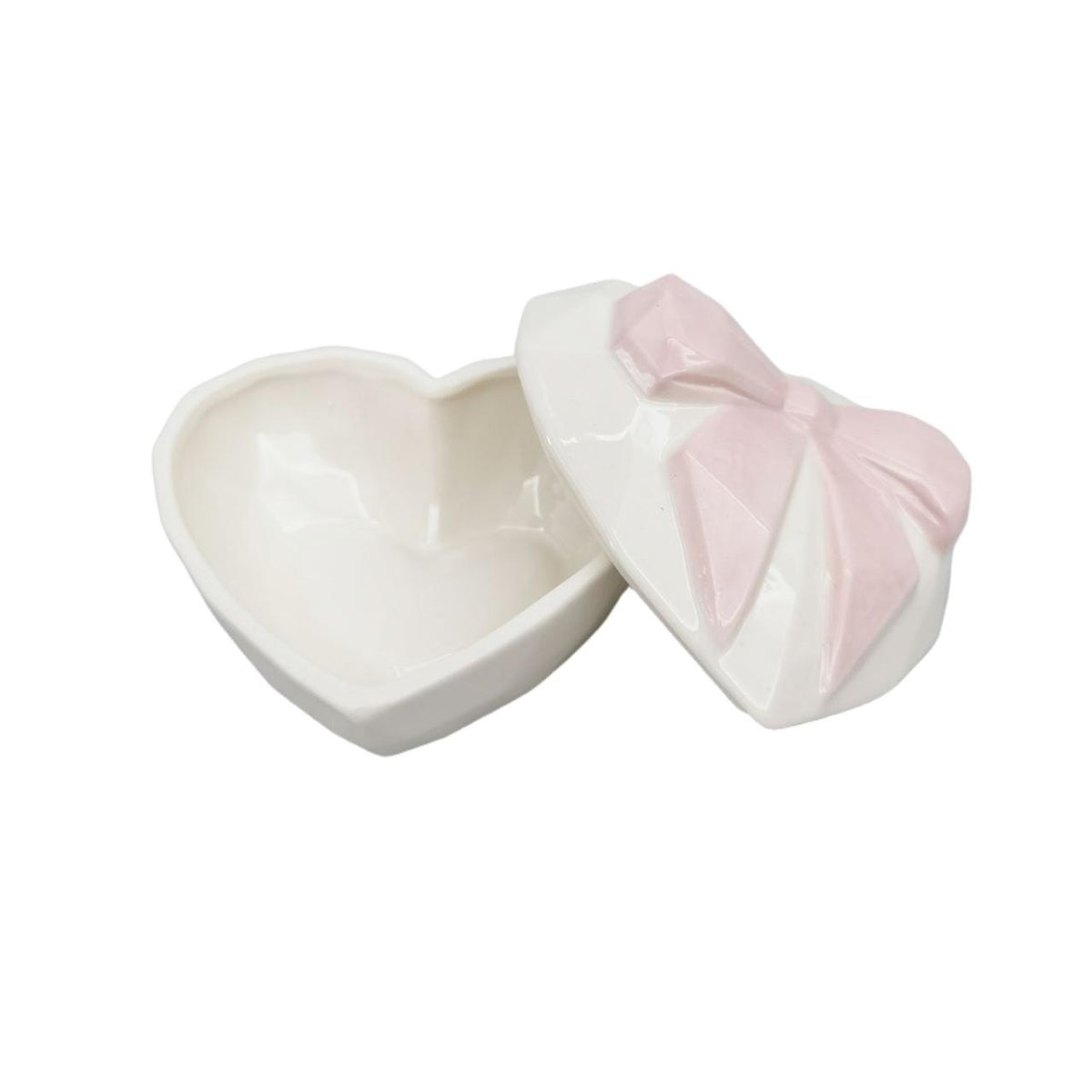 Bow & Heart Trinket Box Pink & White 9cm