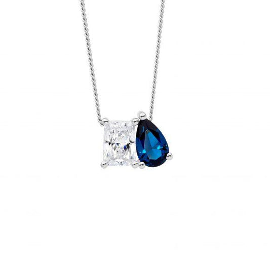 Emerald & pear cut cubic zirconia pendant set in sterling silver.