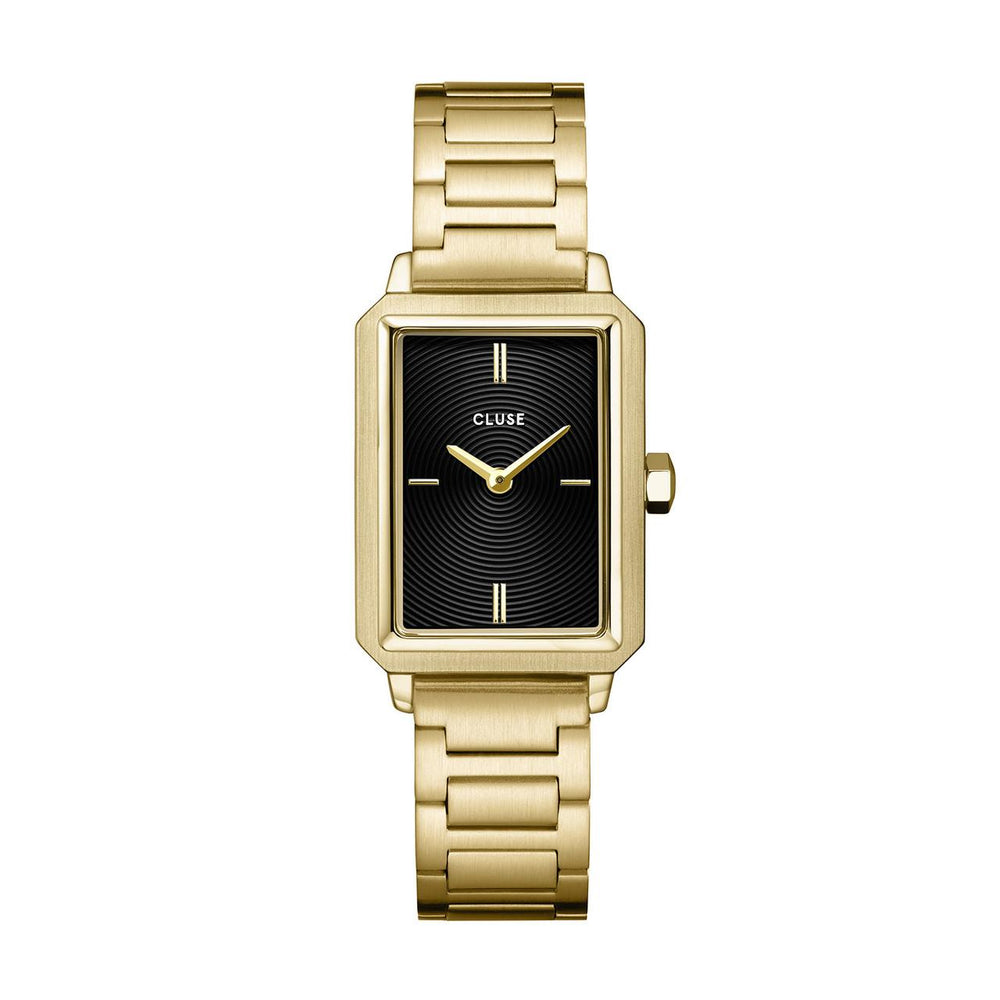Fluette Black Circular Texture Dial/Gold Link