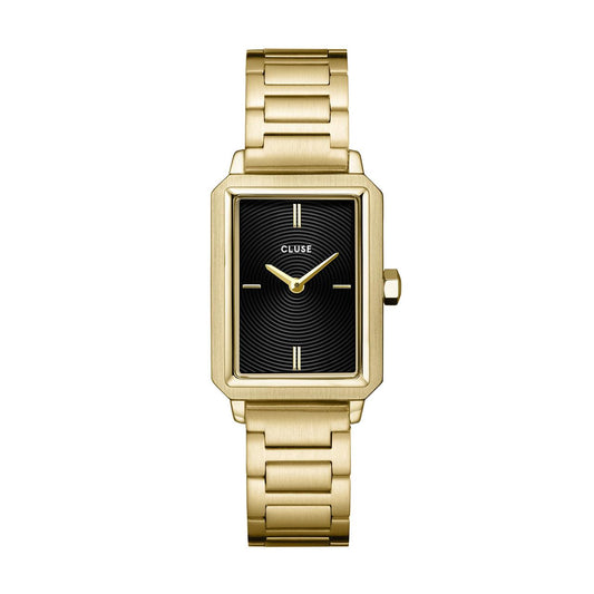 Fluette Black Circular Texture Dial/Gold Link