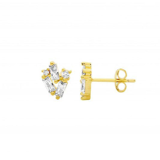 Ellani Collections Gold Plated Sterling Silver Cubic Zirconia Cluster Stud Earrings