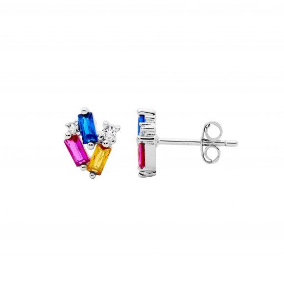 Ellani Collections Sterling Silver Multicolour Cubic Zirconia Cluster Stud Earrings