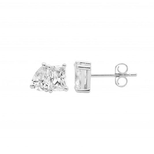 Emerald & pear cut cubic zirconia earrings set in sterling silver.