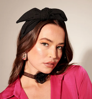 BLACK RIBBON BOW HEADBAND