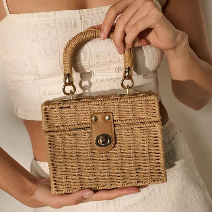 LUSTRE & SAGE Fawn Rattan Box Crossbody Bag in Tan